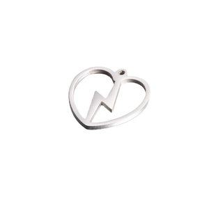 Polished stainless steel heart pendant with lightning bolt cutout for DIY jewelry making