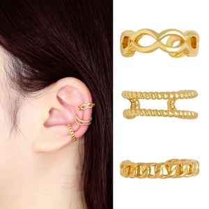 Set di 3 ear cuff geometrici dorati con design a infinito, corda intrecciata e catena