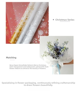 Papier Nosa translucide imperméable avec motifs flocons pour emballage de bouquets de Noël