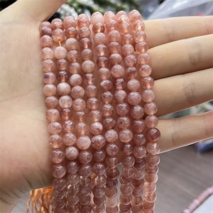 Natural round sunstone beads strand with translucent pink mineral texture for DIY jewelry