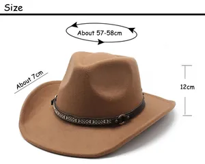 Size chart for wool felt cowboy hat with 7cm brim width and 57-58cm head circumference