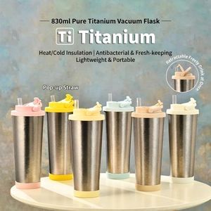 Pure Titanium Insulated Water Bottle With Pop Up Straw Portable Handle Vacuum Flask For Outdoor Sports Travel