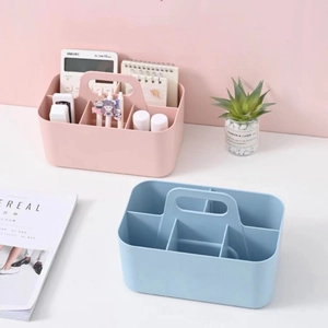 Minimalist Desktop Storage Box With Handle Divided Plastic Organizer Basket For Office Bathroom Kitchen Modern