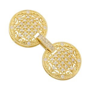Detailed close-up of a gold hollow floral jewelry clasp with zircon stone inlay