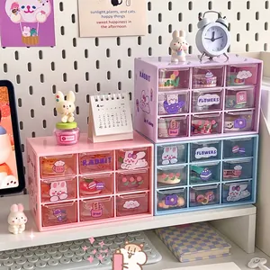 Three colorful stackable 9-drawer desktop storage boxes for stationery and jewelry