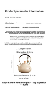 Detailed size chart for beige ceramic orchid teapot showing height and 132ml capacity