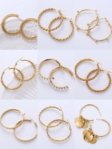 Stainless Steel Gold Plated Hoop Earrings Geometric Twisted C-Shape Artificial Pearl Beaded Retro Jewelry For Women