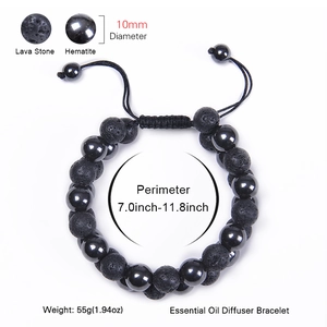 10mm Men's Double-Layer Lava Stone and Hematite Bracelet with Size and Weight Details