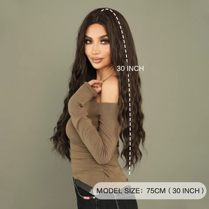 Long body wave black synthetic wig for women 30 inch natural center part hairstyle