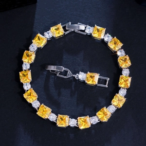 Luxurious Geometric Square Zirconia Tennis Bracelet Copper Gold Plated Elegant Party Wedding Bracelet Jewelry For Women