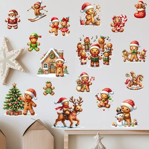 Adesivi murali natalizi con omini di pan di zenzero Babbo Natale e renne decorative