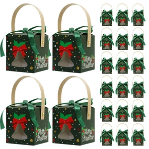 Dark green Merry Christmas gift boxes with red bows in various set combinations