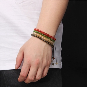Adjustable 6mm multi-color stone bead bracelet with retro woven knot for men and women