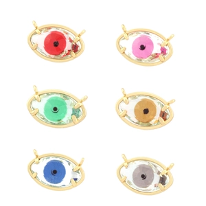 Set of 6 18K gold plated evil eye charms with colorful faceted gems for DIY jewelry