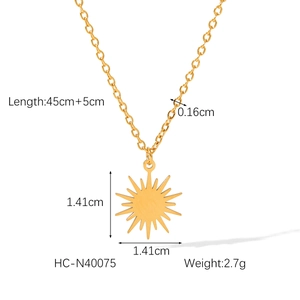 Detailed dimensions of 18K gold starburst pendant necklace with chain length and weight