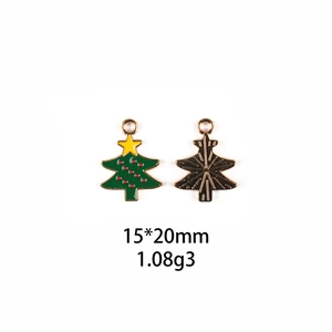 Christmas tree alloy pendant for DIY jewelry making with green enamel finish and gold back