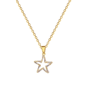Elegant gold hollow star pendant necklace featuring sparkling cubic zirconia crystals for women