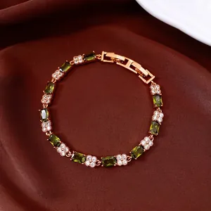 18k gold plated vintage bracelet with emerald green zircon and cross floral accents
