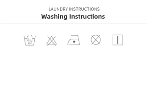 Instructions de lavage montrant les icônes de lavage à la main et séchage sur fond blanc