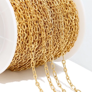 Stainless Steel DIY Jewelry Chain Embossed Textured Cable Link For Necklace Bracelet Making Gold Steel Color