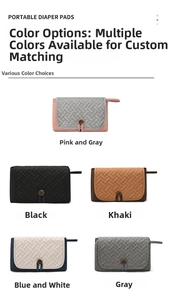 Detailed view of portable quilted diaper pads in five neutral colors with button closure
