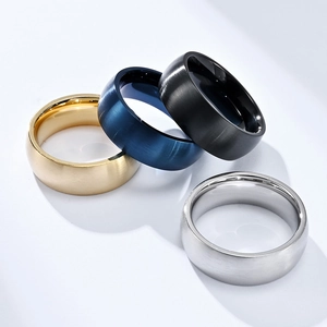 Men Stainless Steel Band Ring Minimalist Brushed Matte Exterior Polished Interior Simple Dome Design Jewelry For Unisex