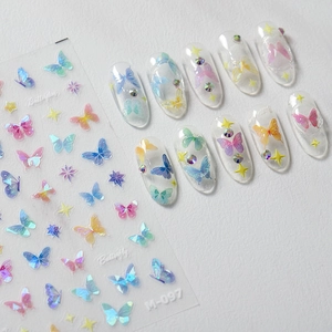 5D embossed butterfly nail stickers with colorful gradient stars and 3D textures