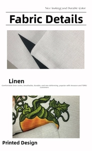 Detailed macro view of the natural linen texture and vivid pumpkin print on table mat