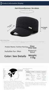 Detailed size chart for men's winter flat cap with head circumference 56 to 60 cm
