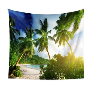 Détail de la tapisserie décorative avec impression de paysage de plage tropicale