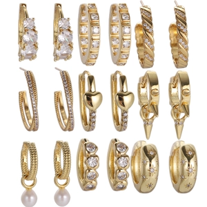 Geometric C Shape Hoop Earrings Gold Plated Copper With Zircon Simple Fashion Jewelry For Women