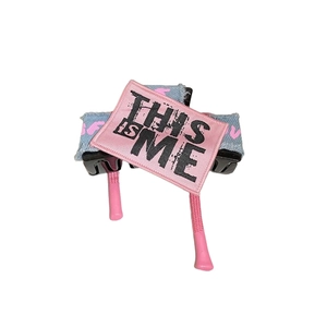 Pink and blue denim bow claw clip with This Is Me embroidery for women's hair accessory