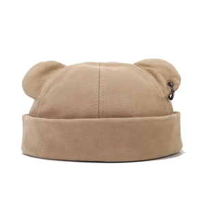 Tan streetwear docker cap with cute bear ears and metal ring accent for men and women