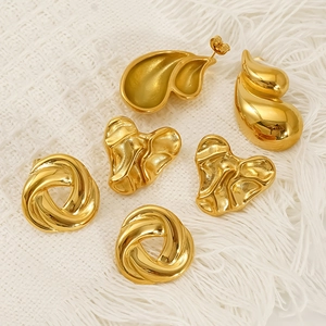 Three pairs of elegant 18K gold plated stainless steel earrings with textured designs