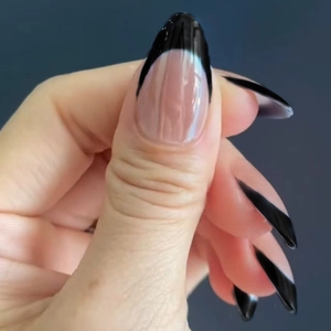 Black French Tip Press On Nails Almond Long Fake Nails Removable Electroplated Mirror Gloss Artificial Nails For Women