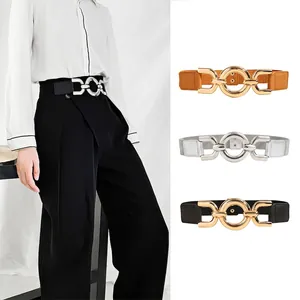 Women Elastic Waist Belt Wide Alloy Interlocking Geometric Buckle Punk Style Decorative Corset Belt For Dresses