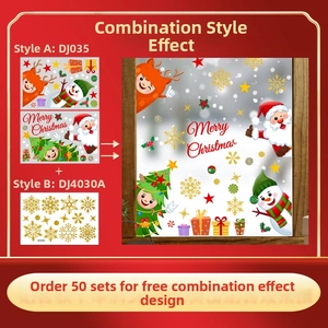 Detailed view of Santa and snowman Christmas window decals applied to glass surfaces