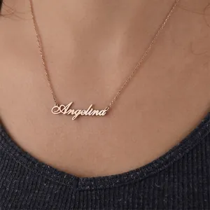 Personalized Custom Name Necklace Stainless Steel Gold Steel Color Initial Script Pendant Chain Necklace For Women Jewelry
