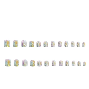 Regenbogen-Schmetterling Kunstnägel Set mit 24 Stück bunten künstlichen Fingernägeln