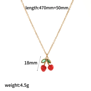 Detail view of gold cherry necklace with size dimensions 470mm and weight 4.5g info