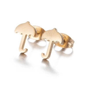Polished gold umbrella stud earrings in stainless steel with elegant silhouette design