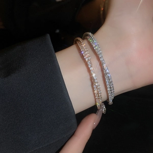 Double-layer crisscross zircon open bracelet in gold and silver luxury finishes