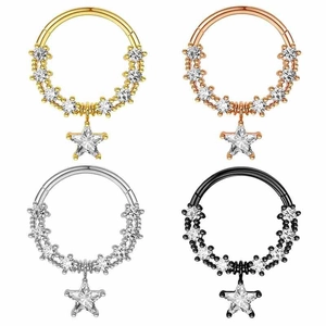 Stainless Steel Copper Pentagram Star Rhinestone Nose Ring Moon Clicker Body Piercing Hoop Earrings For Women Men Jewelry