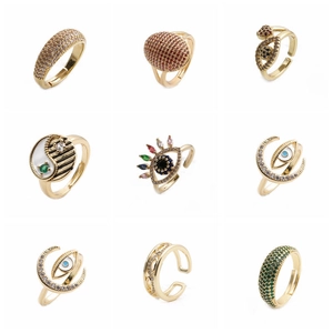 Golden evil eye and moon adjustable zircon rings in nine various fashion designs