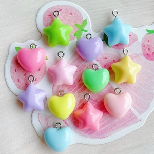 Colorful resin heart and star pendants for DIY jewelry making in assorted candy colors
