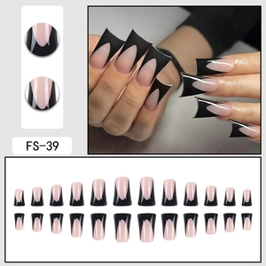 Black french tip duck feet flare fake nails in FS-39 style with 24 piece set