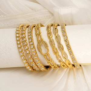 Elegant Cuff Bangle Bracelet For Women 18K Gold Plated 304 Stainless Steel Zircon Waterproof Hypoallergenic Jewelry