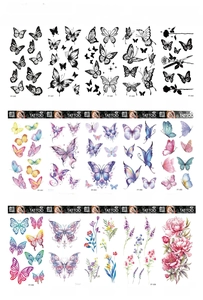 Detail showing various temporary tattoo designs including butterflies and roses, 208x95mm