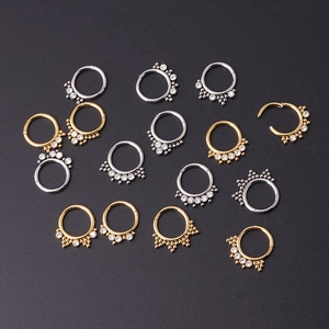 Surgical stainless steel nose rings with cubic zirconia in silver and gold tones