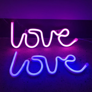 Love shaped LED neon signs in pink and blue for romantic party and proposal decor